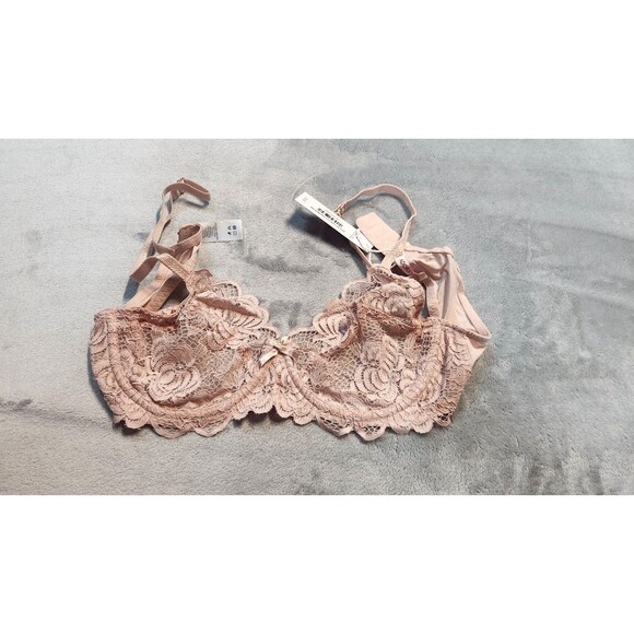 Adore Me 36B Bra Pink Lace Mesh Underwire Unlined Unpadded Stretch Back Closure - Picture 1 of 5